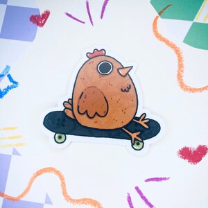 Skater Chicken Vinyl Sticker | Bird  Decal | Waterproof, Glossy