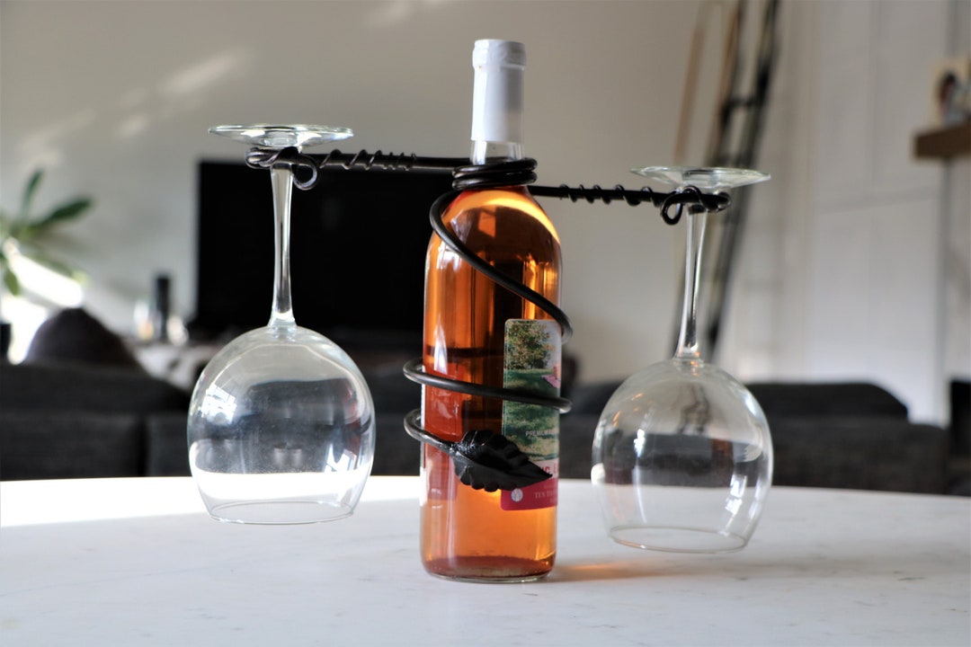 Wine Glass and Bottle Holder With Ornamental Leaves Etsy