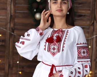 Ukrainian embroidered blouse for women Slavic red black embroidery White ethnic wedding costume Folk outfit for lady Easter gift