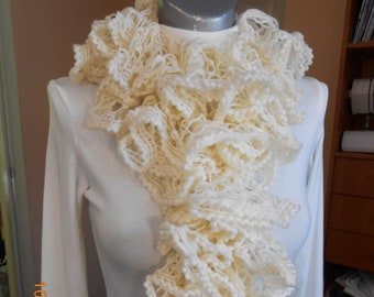 Off white ruffle shawl Romantic Women's knitted layered boa scarf Decorative lightweight wrap Winter wedding accessory Christmas gift