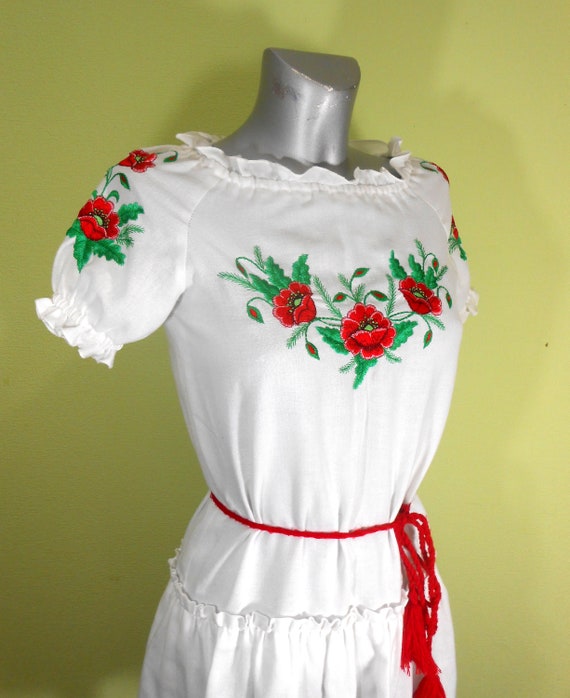 red and white embroidered dress