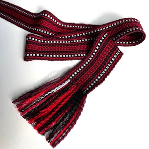 NEW! Red woven belt Hand crafted striped waistband 2&quot; wide unisex ethnic sash Slavic boho belt Christmas gift
