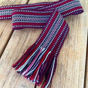 NEW! Cherry red woven belt Hand crafted striped waistband 2&quot; wide unisex ethnic sash Slavic boho belt Christmas gift