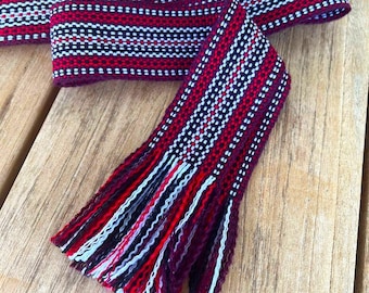 Red woven belt, Hand crafted striped waistband, 2" wide unisex ethnic sash, Slavic boho belt