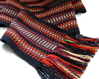 Extra wide Cossack woven sash belt 4" Black and red hand crafted waistband Ethnic cummerbund for folk shirt Unisex Christmas gift