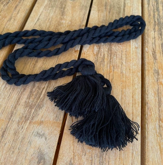 Black Braided Rope Belt Ethnic Twisted Belt With Tassels  display picture 3