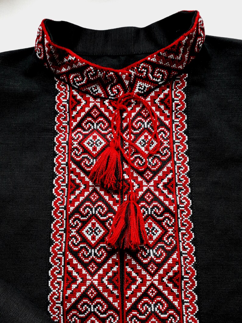 Black Hand Embroidered Linen Shirt for Men Cossack Folk Shirt Etsy
