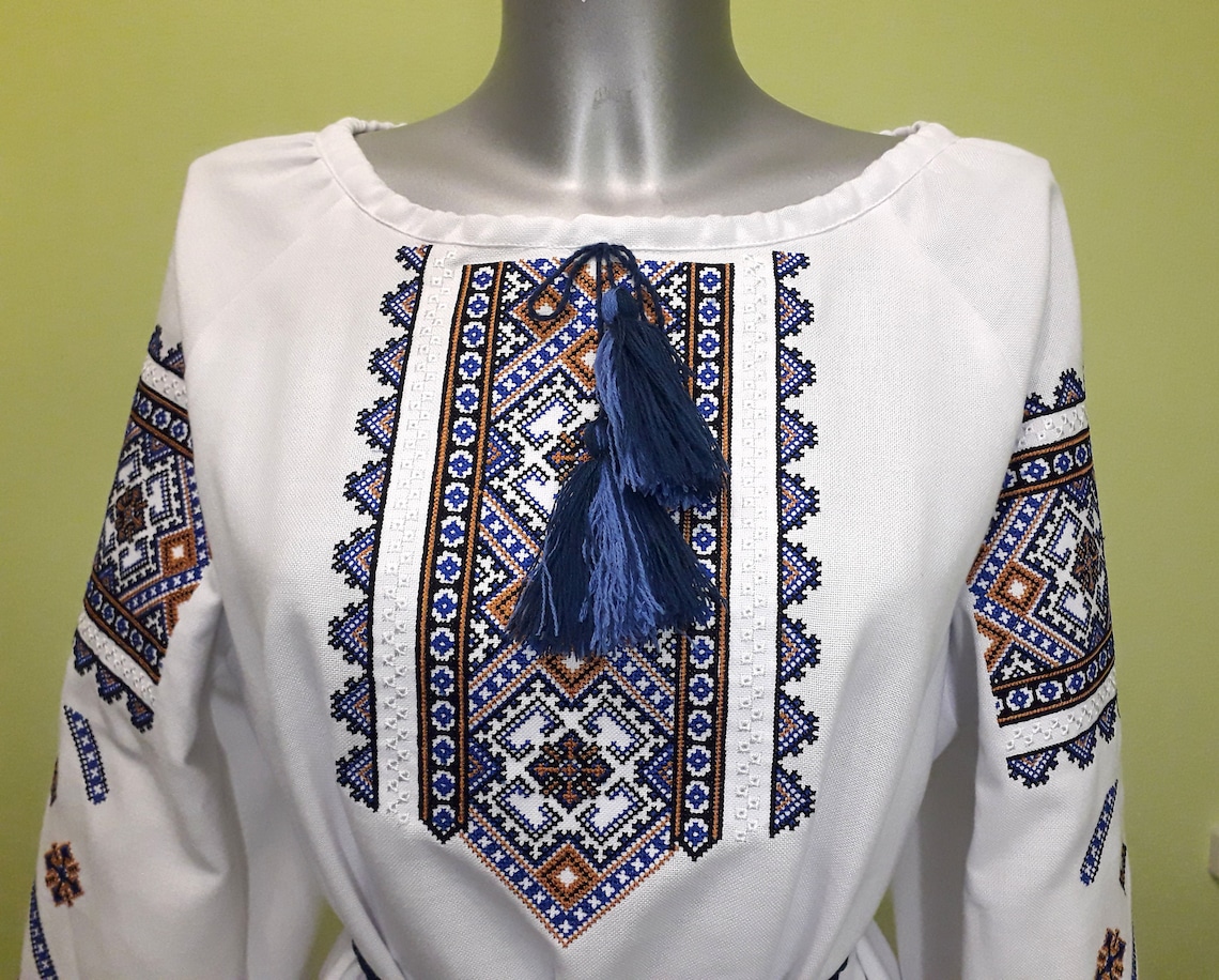 Ukrainian Embroidered Blouse for Women Slavic Blue & Olive Etsy India