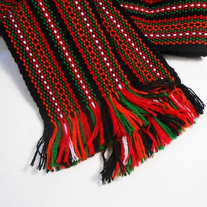 Hand woven belt Wide Cossack sash Slavic red green black & white waistband Unisex colorful girdle Ethnic Christmas gift