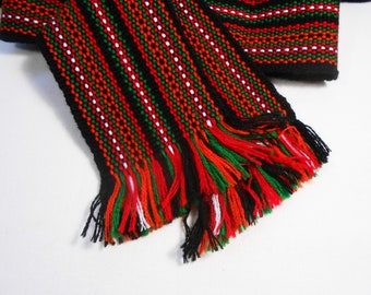 Hand woven belt Wide Cossack sash Slavic red green black & white waistband Unisex colorful girdle Ethnic Christmas gift