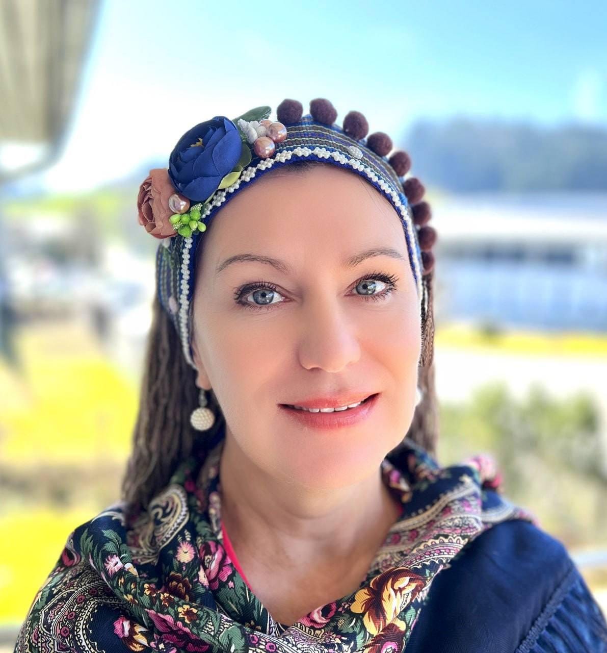 Vintage style Headwrap w real marabou Blue Feathers Pom Pom Headband Bohend Women main image 4