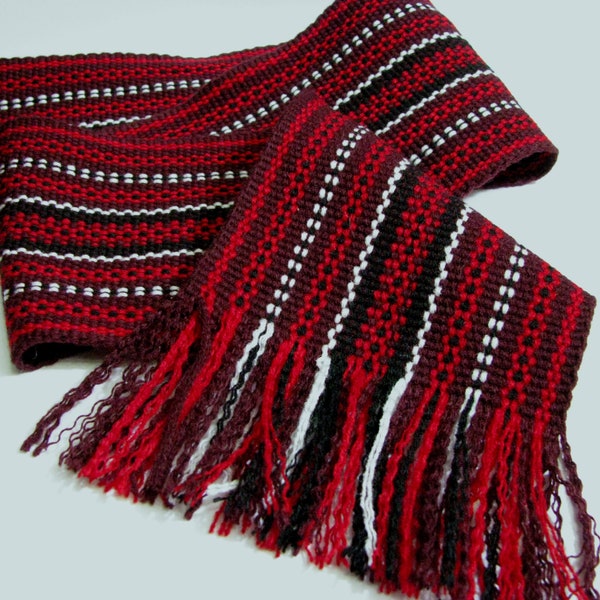 Extra wide Cossack woven sash belt 4", Burgundy red & white Ukrainian hand crafted waistband, Ethnic Unisex Christmas gift