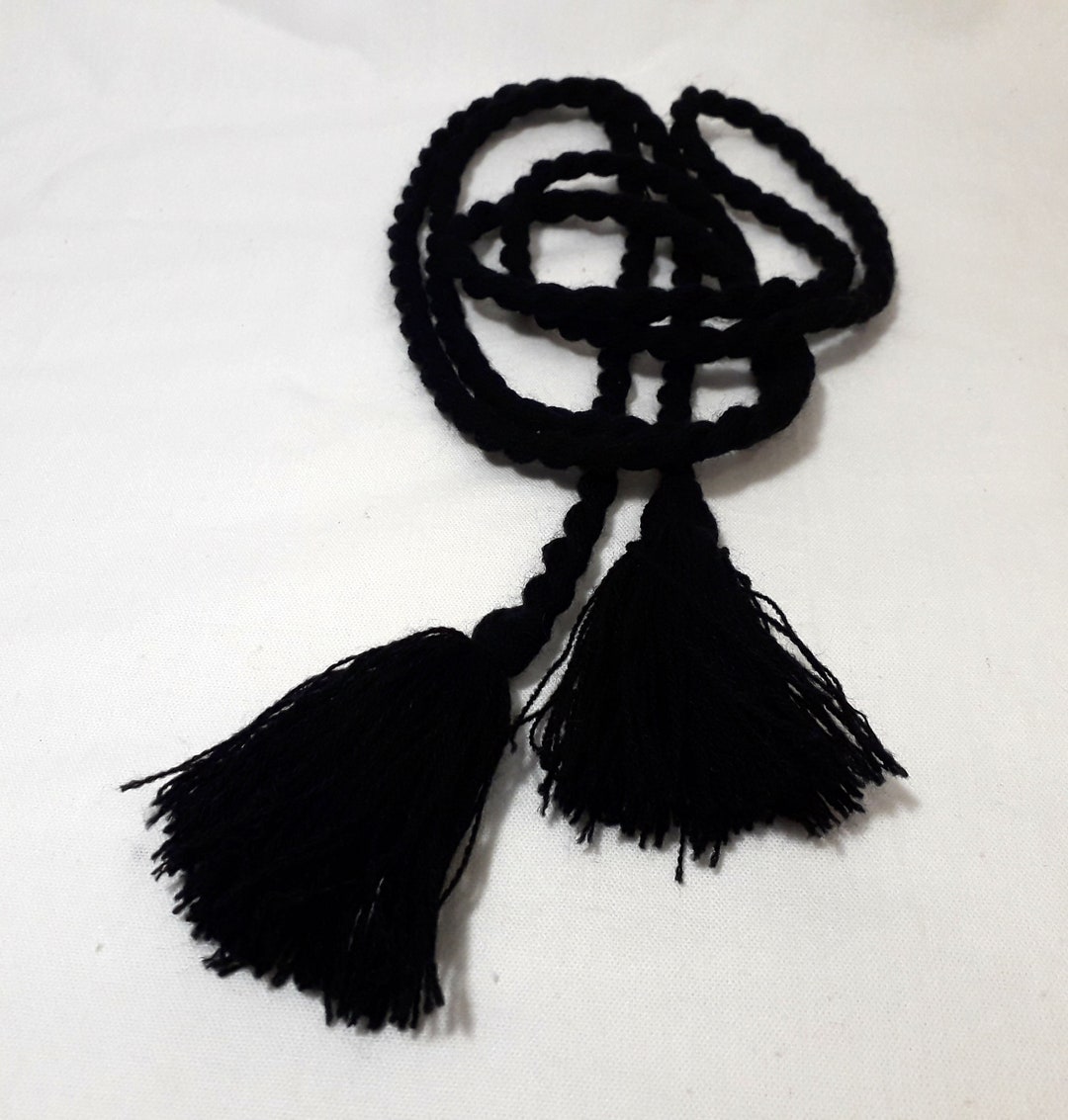 Black Twisted Belt With Long Tassels Ukrainian Braided Rope