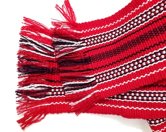 Extra wide Cossack woven sash belt 4" Ukrainian hand crafted red waistband for embroidered shirt Ethnic Unisex Christmas gift