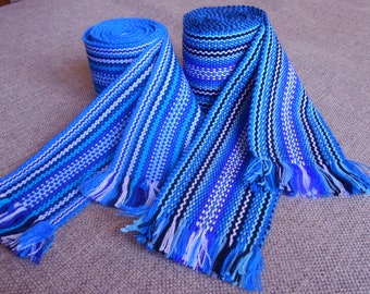 Ukrainian woven sash belt Blue hand crafted girdle Wide Cossack sash Unisex belt for embroidered shirt Slavic waistband Christmas gift