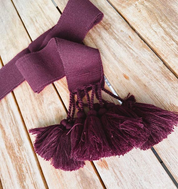 NEW! Burgundy Woven Belt With Tassels, Hand Crafted  display picture 1