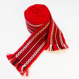 Red Ukrainian belt Ethnic hand woven girdle for folk shirt Cossack hand crafted sash Slavic waistband Boho Christmas gift