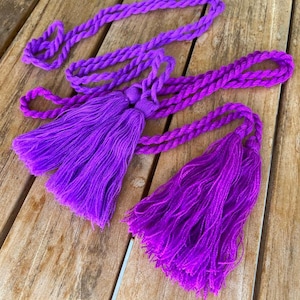 Purple twisted belt with long tassels Very peri braided rope belt Boho cord girdle Hippie tasseled sash Ethnic wedding gift Christmas gift