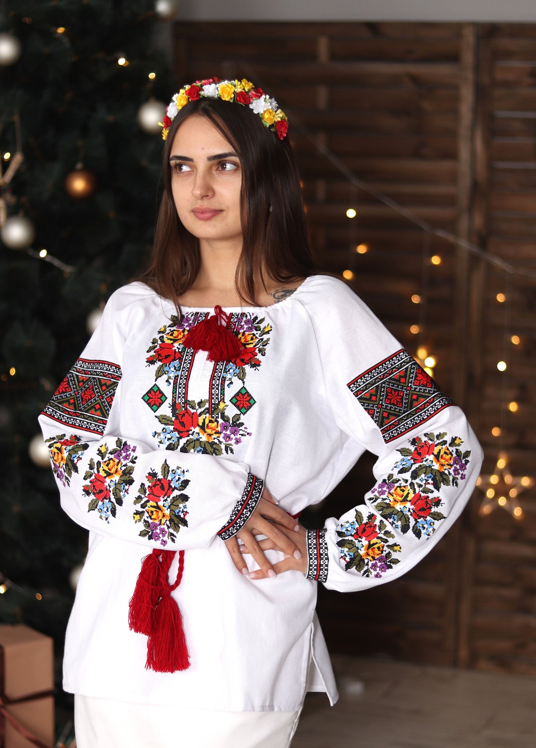 Romanian Embroidered Blouse for Women Ukrainian Ethnic Vyshivanka With ...