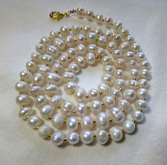 Pearl Necklace, Sweetwater pearls, Real pearls, Freshwater cultured pearls  chain 62 cm 24.5 Bridal jewelry Easter gift