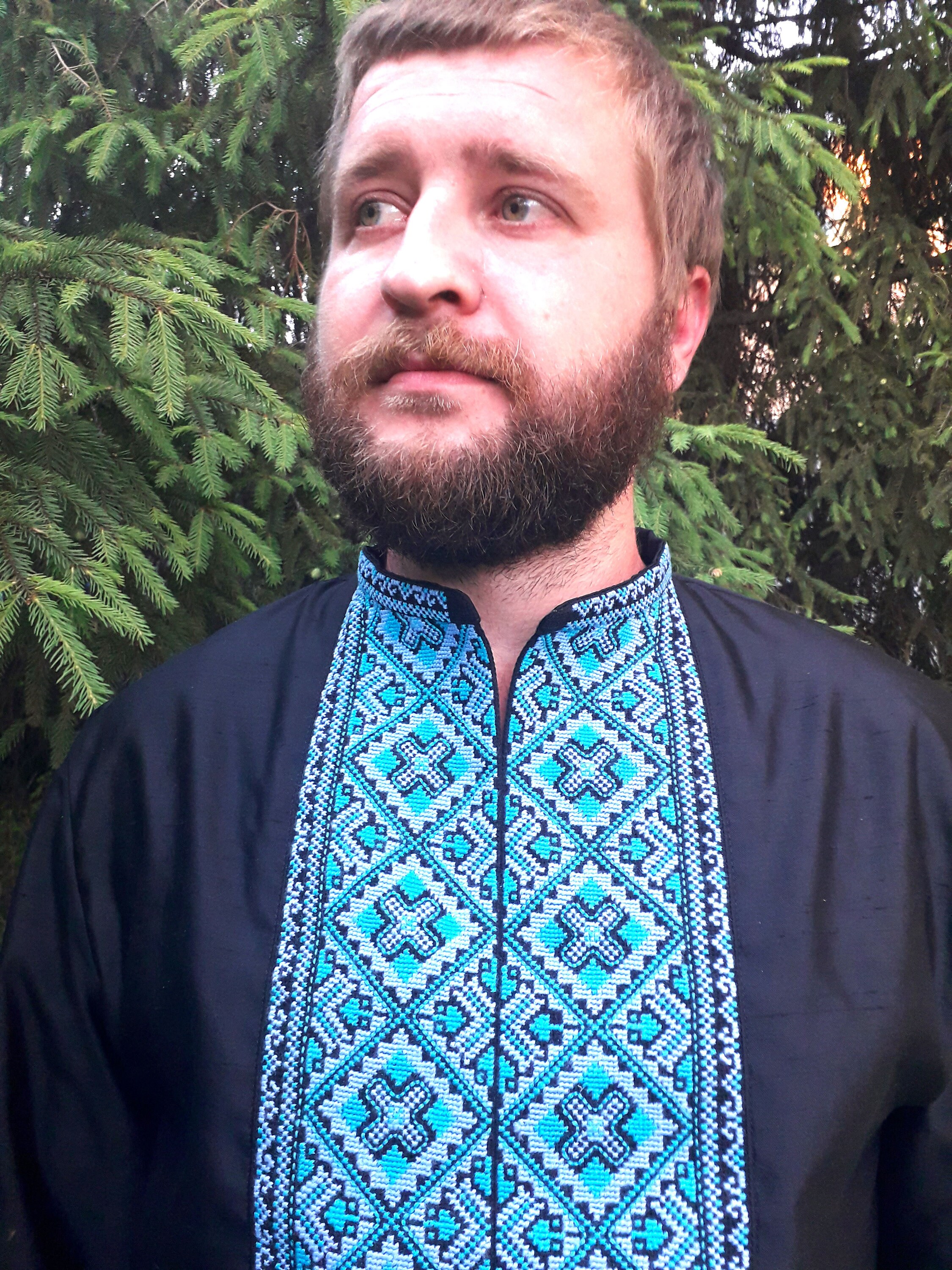 Hand embroidered linen shirt Black organic shirt for men Etsy