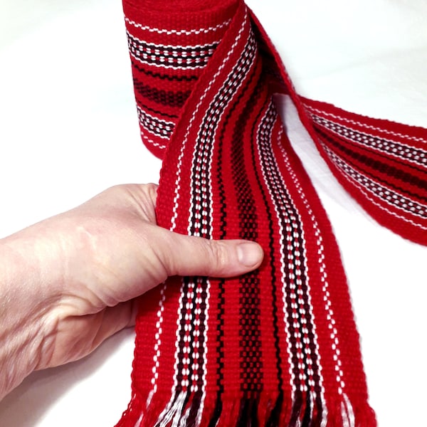 Ceinture extra large tissée cosaque de 4 pouces, ceinture rouge fabriquée à la main ukrainienne pour chemise brodée cadeau de Noël unisexe ethnique