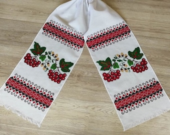 Hand embroidered towel Ukrainian wedding rushnyk Slavic cross stitch embroidery Ethnic floral table runner Folk icon decor Christmas gift