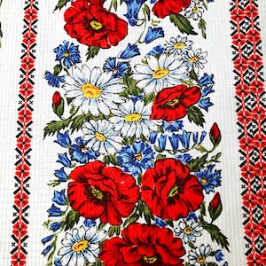 Set of 2 floral waffle kitchen towel Country dish towels with red flowers Ethnic kitchen tea towel 29&quot; Organic cotton Mother&#39;s Day gift