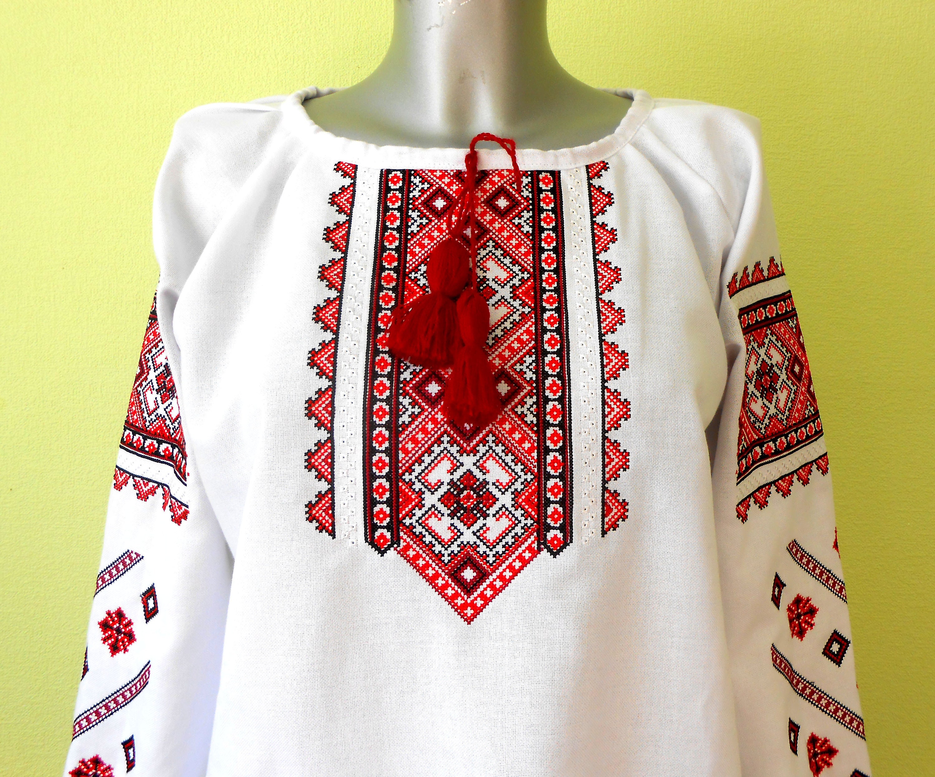 Ukrainian embroidered blouse for women Slavic red black | Etsy