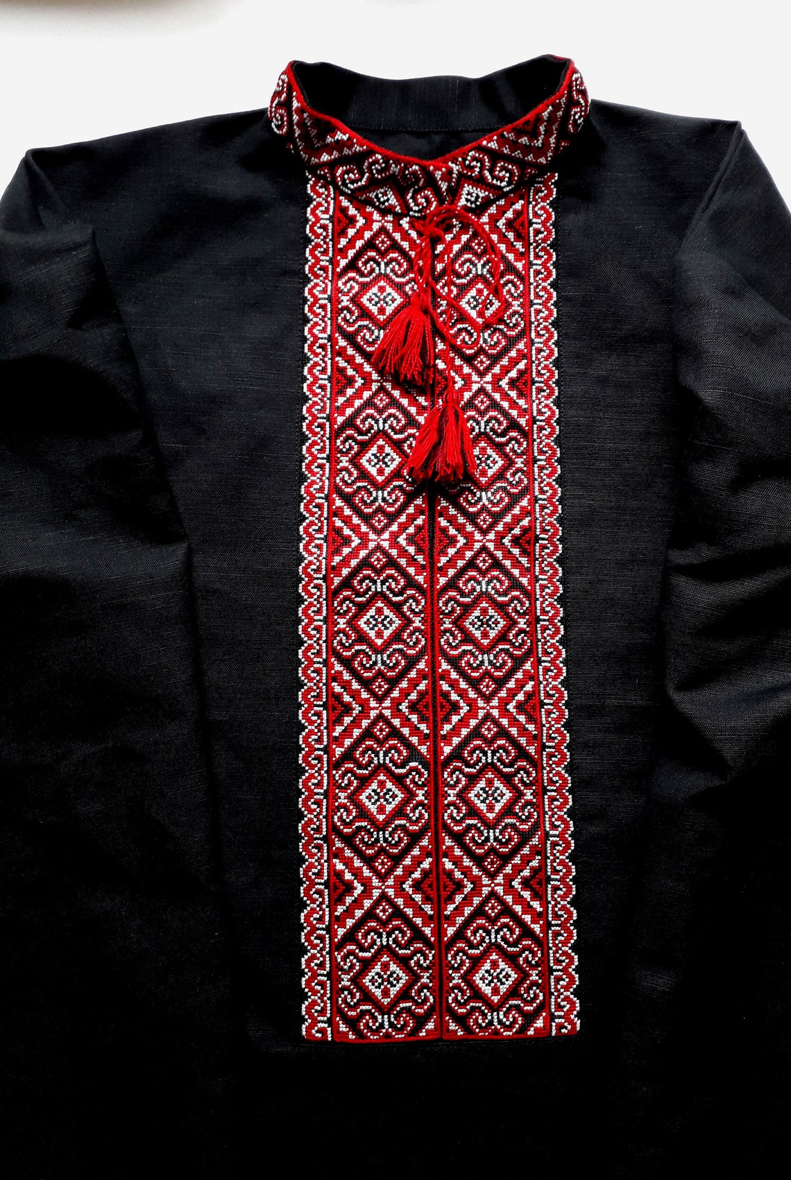 Black hand embroidered linen shirt for men Cossack folk shirt Etsy