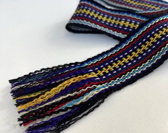 Black & rainbow hand woven sash belt, Wide 2" ethnic kraika, Slavic boho gift