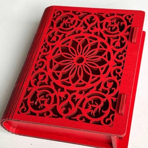 Caja de mandala de madera cortada con láser Caja de cartas de tarot rojas Almacenamiento de joyas Caja de baratijas con tapa floral Altar de brujas Caja mágica
