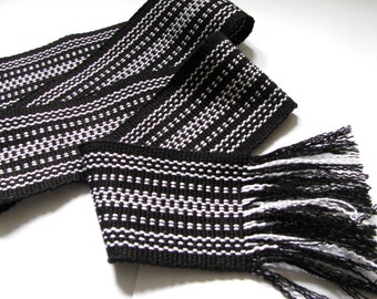 Slavic woven sash Ukrainian hand crafted Cossack belt Wide black and white girdle belt Unisex waistband Ethnic Christmas gift