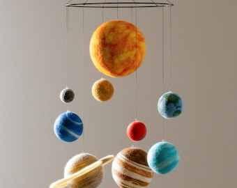 Felted Solar System Model for Adults, Hanging Planets Mobile, Outer Space Nursery Decor