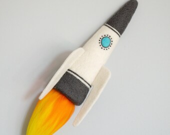 White Felt 3D Rocket: Wall Hanging Decor for Space Themed Nursery