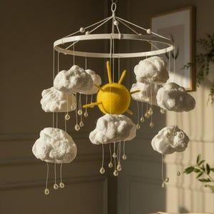 Sun Cloud Baby Mobile with Crystal Raindrops – Gender Neutral Crib Mobile for Nursery, You Are My Sunshine Themed Babyroom