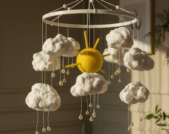 Sun Cloud Baby Mobile with Crystal Raindrops – Gender Neutral Crib Mobile for Nursery, You Are My Sunshine Themed Babyroom