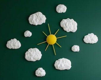 White Cotton Cloud and Sun Wall Hanging: You are My Sunshine themed Nursery Playroom Decor
