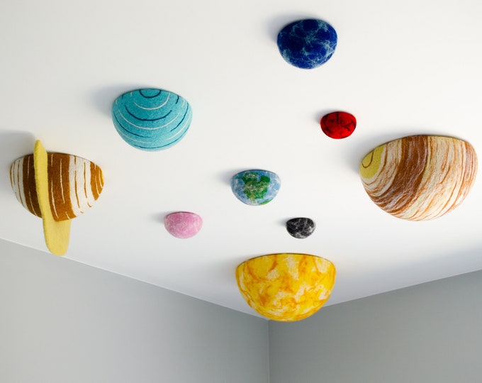 3D Felt Planets Ceiling Wall Decor Solar System Space Nursery Kids Room