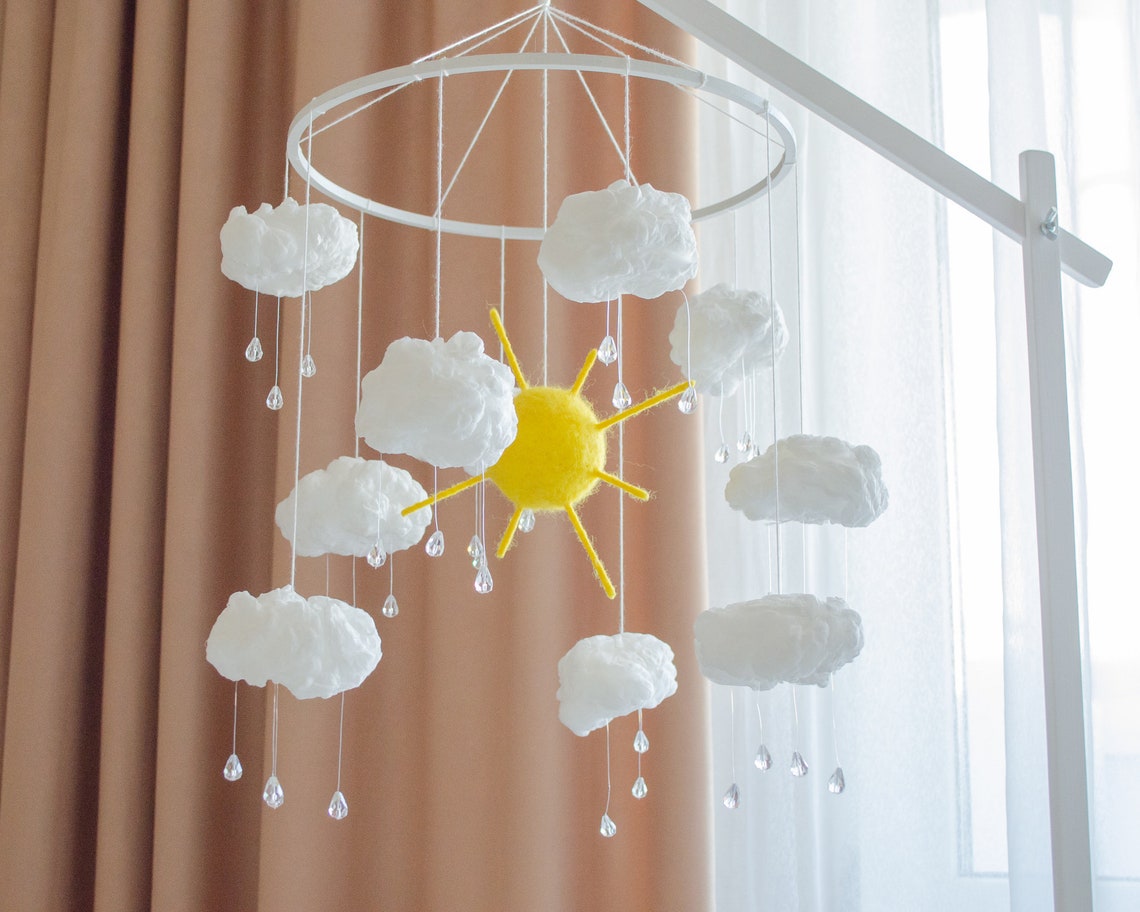 Cloud crib mobile for Cloud theme nursery first mothers day Etsy