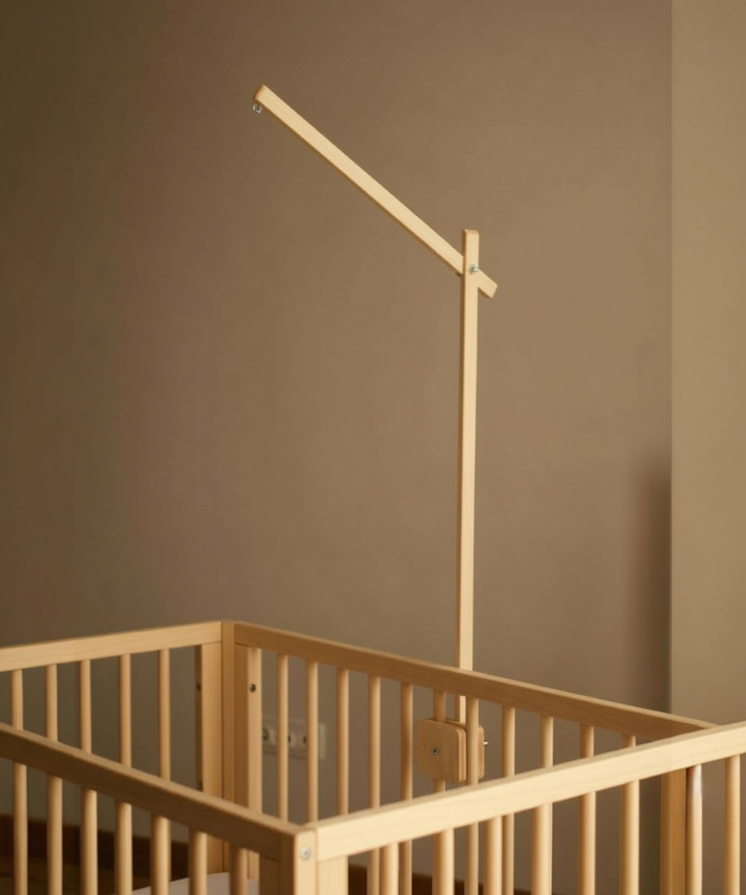 Natural Wooden Baby Mobile Holder - Universal Crib Attachment