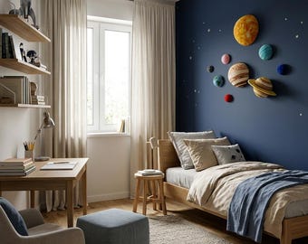 Dalber Applique Murale Enfant Planètes – Luminaire Chambre Bébé Bleu Fluorescent, Double Écran Transparent, E27