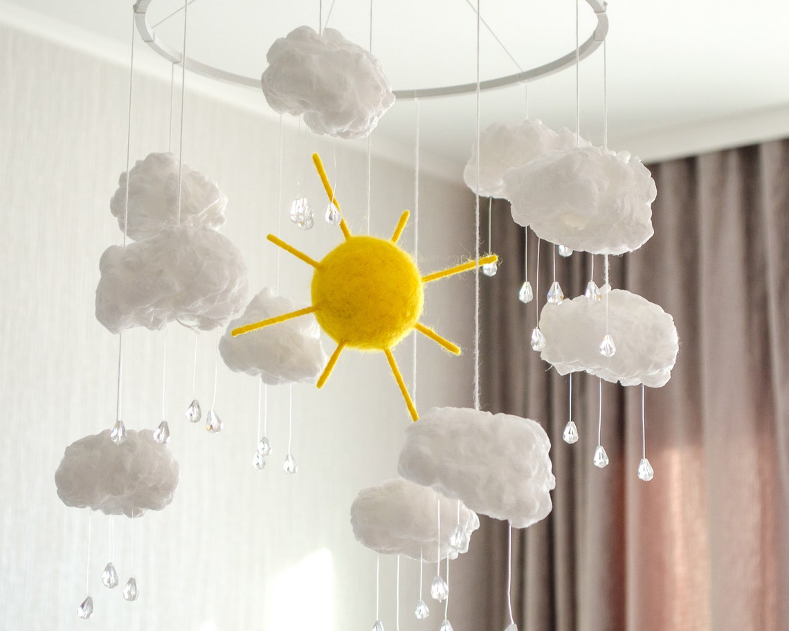 Cloud crib mobile for Cloud theme nursery first mothers day Etsy