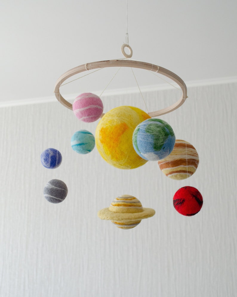 Planètes mobiles comme décor d'espace pour chambre d'enfant sur le thème de l'espace baby mobile