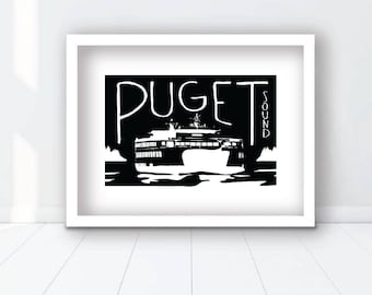 Minimalist Puget Sound Ferry Print