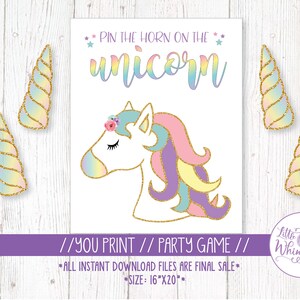 Pin the Horn on the Unicorn, Pin Unicorn Printable Game, Pin Game Download, Unicorn Party Game, Unicorn Party Games, Unicorn Game