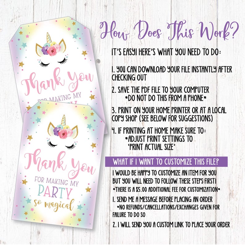 Unicorn Favor Tag, Unicorn Party Favors, Unicorn Party, Unicorn ...