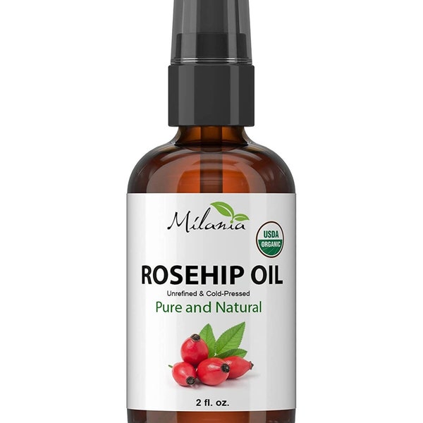 MIlania Organic Rosehip Seed Oil (2 oz)- Natural, Unrefined, Cold-Pressed - Skin, Hair, Nail, Antioxidants - Anti-Wrinkle Moisturizer