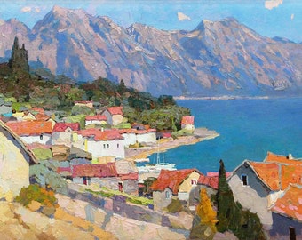 Croatian Landscape Oil Painting - Coastal Seascape Original Oil Painting on Canvas - Large Wall Art