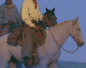 Western Cowboy Horse Oil Painting Original Canvas Prairie Landscape Rustic Wall Art